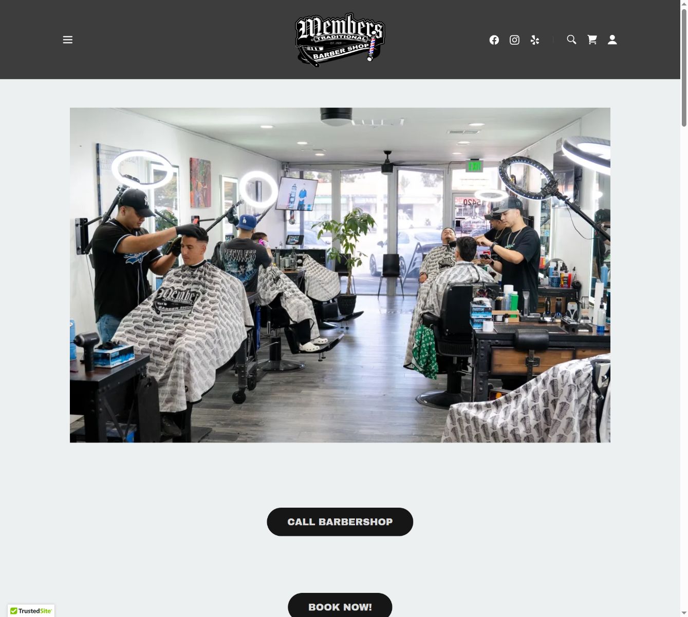Members Traditional Barbershop website featuring the real shop and booking calls to action